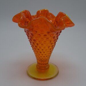 Fenton Orange Hobnail Glass Vase With Ruffled Rim